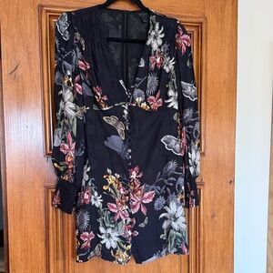 All Saints Black Floral Mini Dress